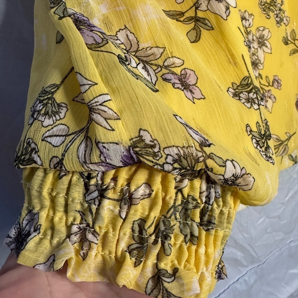 Sara Michelle Yellow Floral Women's Top sz L - Picture 5 of 6